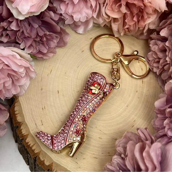 Pink and Red Crystal High Heel Boot Keychain Charm - Picture 4 of 14